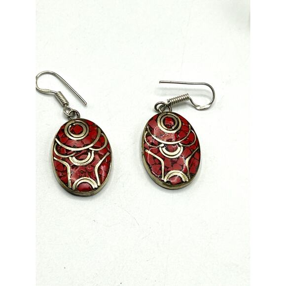 Tibetan Silver Turquoise Coral Set Bracelet Ring Earrings Adjustable - Picture 4 of 8